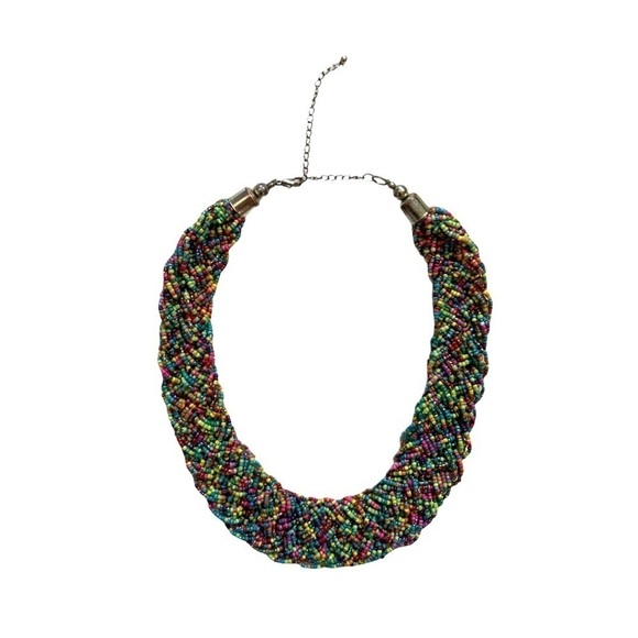 Multicolored Colorful Rainbow Bead Beaded Statement Fashion Necklace - Picture 6 of 14